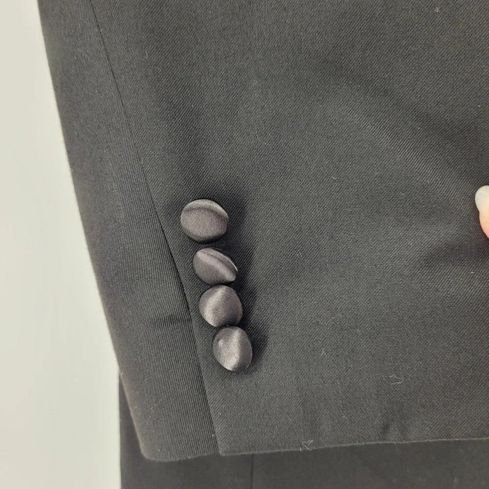 Van Heusen Mens 44L Formal Black Tuxedo Jacket Vest Set Satin Trim Wedding Prom